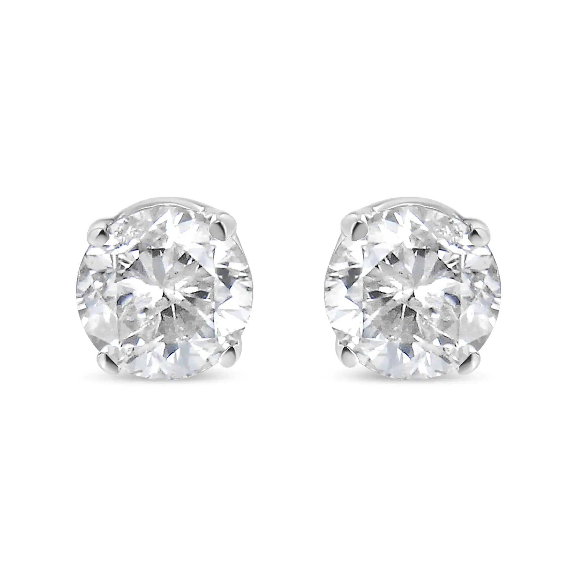 14K White Gold 1/5 Cttw Round Brilliant-Cut Near Colorless Diamond Classic 4-Prong Stud Earrings (H-I Color, I1-I2 Clarity)
