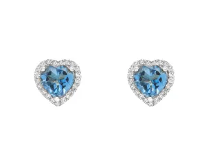 14k White Gold Diamond Blue Topaz Heart Earrings