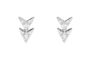 14k White Gold Diamond Double Arrow Earrings