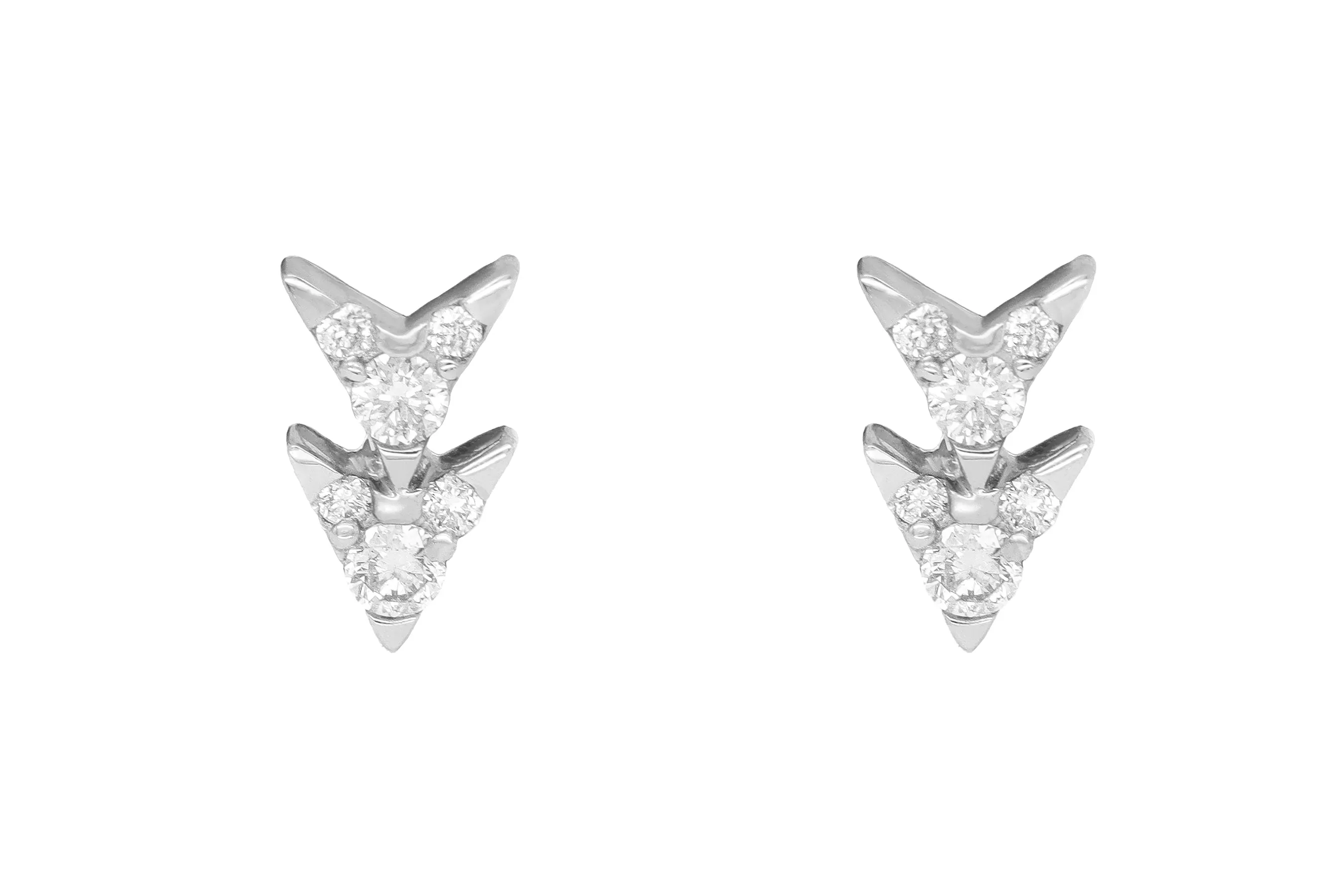 14k White Gold Diamond Double Arrow Earrings