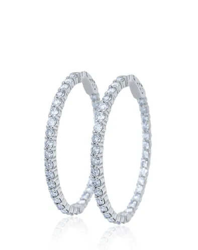 14K White Gold Diamond Hoop Earring Eternity Earring Wedding Earring