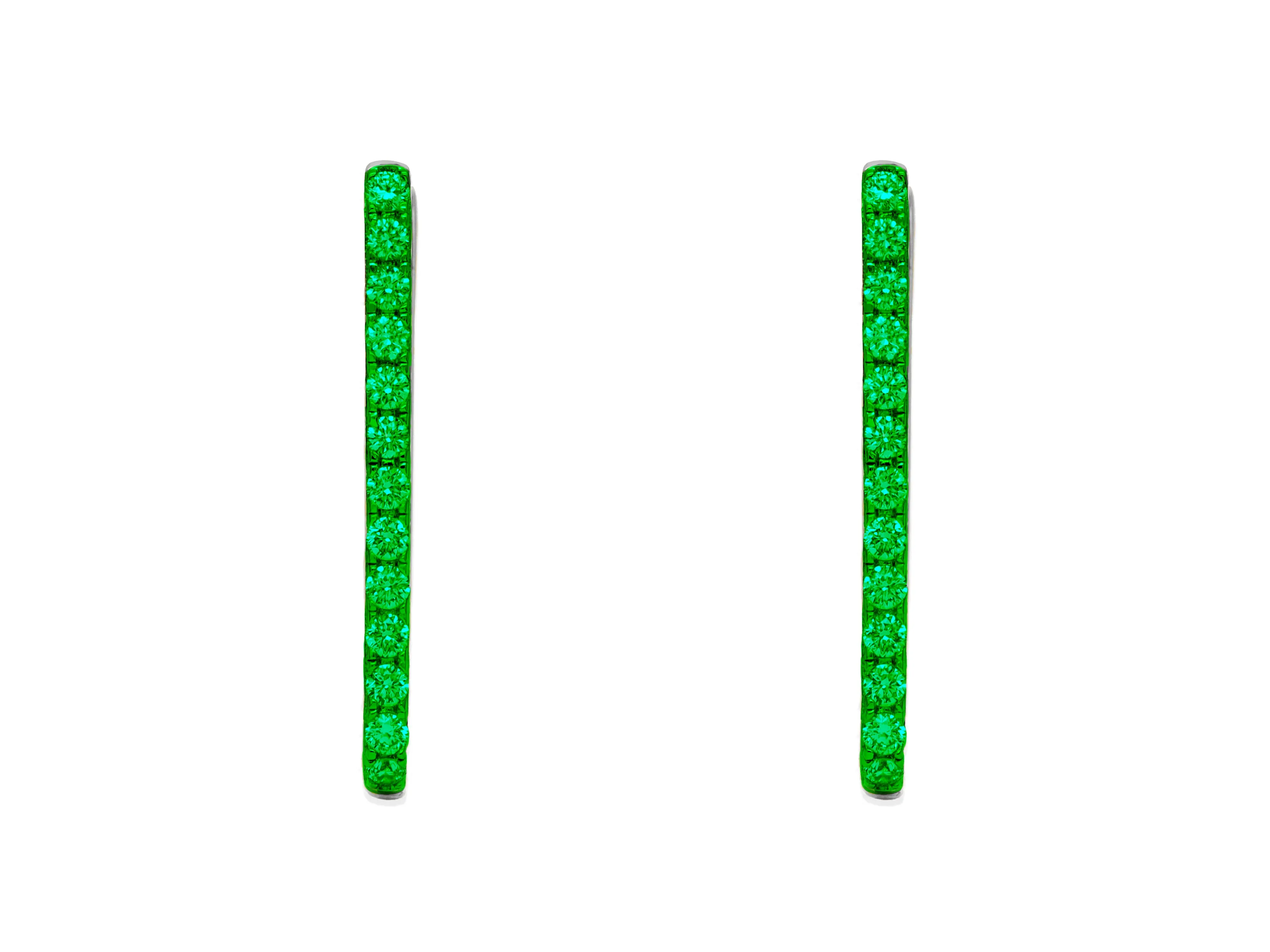14k White Gold Emerald Paperclip Hoop Earrings