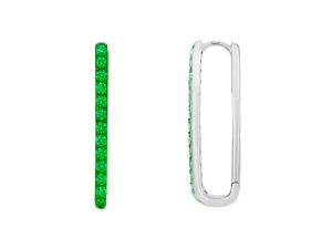 14k White Gold Emerald Paperclip Hoop Earrings