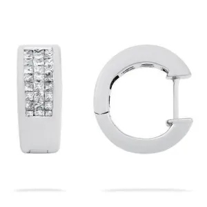 14k White Gold Invisible Set Diamond Huggie Earrings 0.75 Ctw