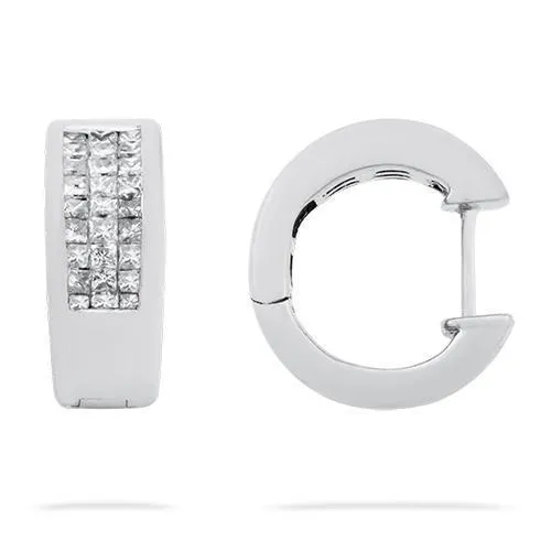 14k White Gold Invisible Set Diamond Huggie Earrings 0.75 Ctw