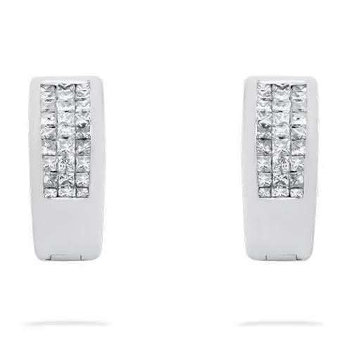 14k White Gold Invisible Set Diamond Huggie Earrings 0.75 Ctw