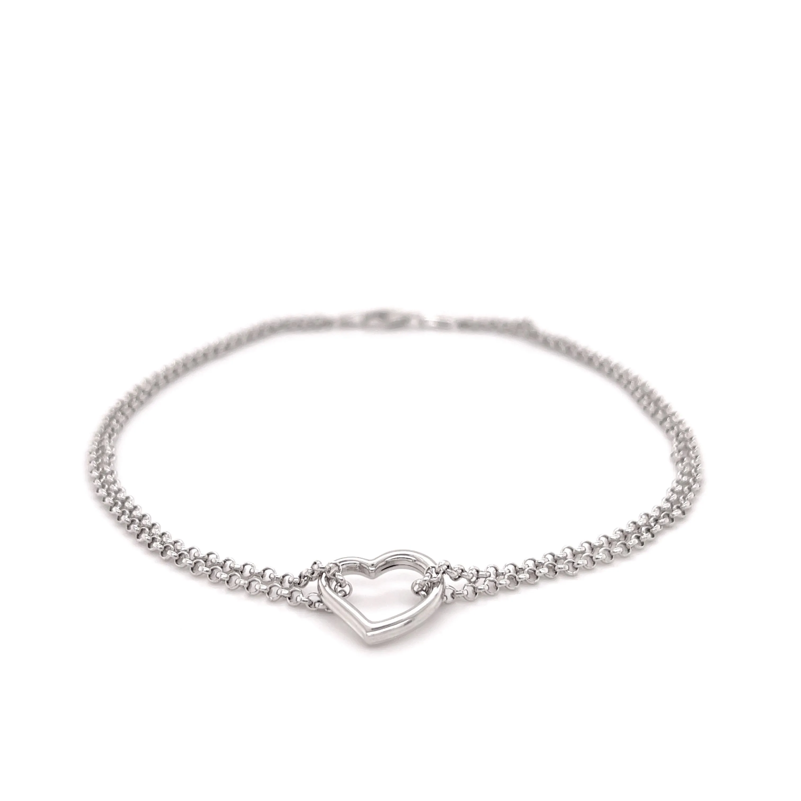 14K White Gold Open Heart Anklet