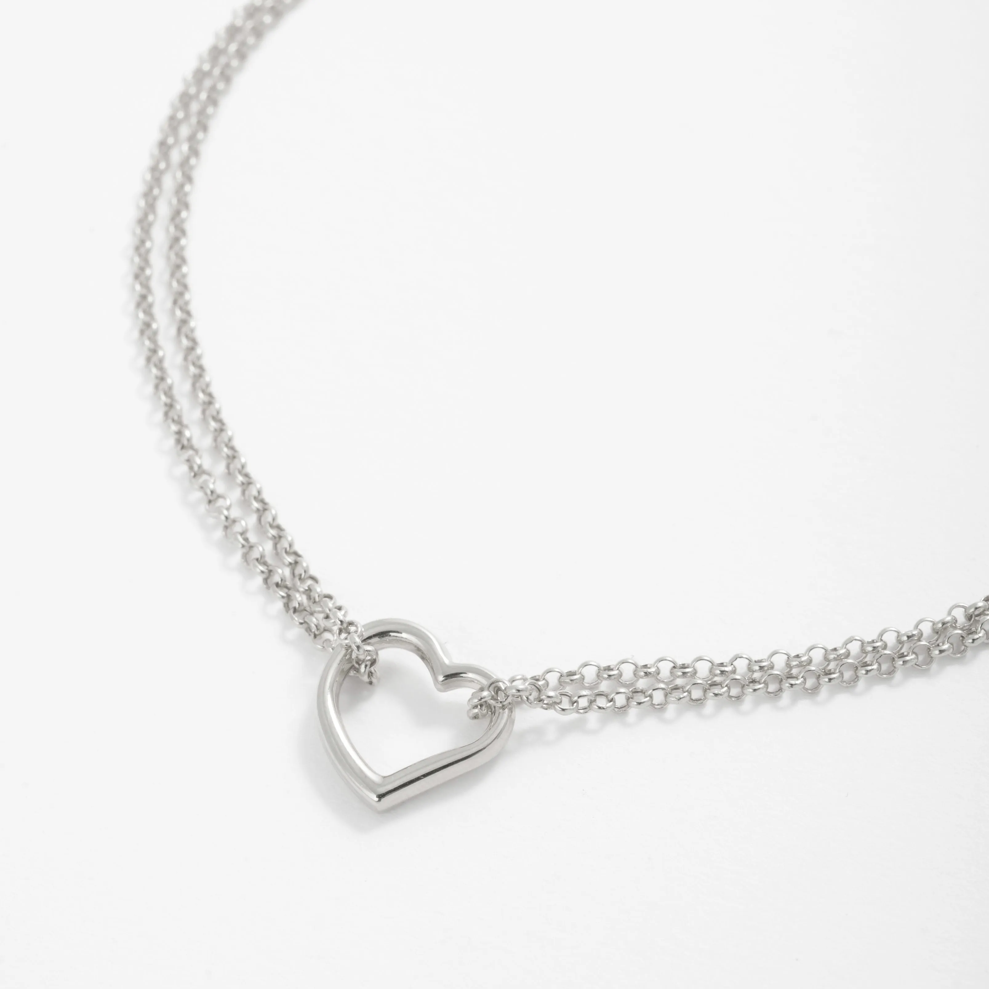 14K White Gold Open Heart Anklet