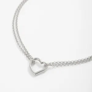 14K White Gold Open Heart Anklet