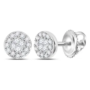 14K White Gold Princess Round Diamond Soleil Cluster Earrings 1/6 Cttw
