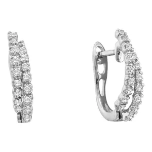 14K White Gold Round Diamond Double Row Hoop Earrings 1/4 Cttw