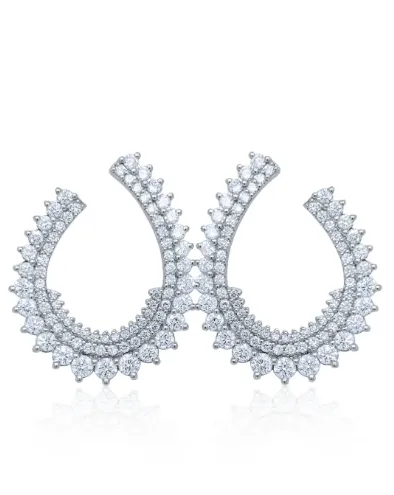 14k White Gold Semi Circle Round Earring Wedding Earring