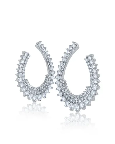 14k White Gold Semi Circle Round Earring Wedding Earring