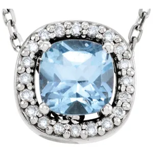 14k White Gold Sky Blue Topaz & .04 CTW Diamond 16" Necklace