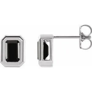 14K White Natural Black Onyx Solitaire Earrings