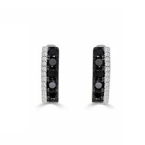 14K White Natural Diamond Huggie Earrings