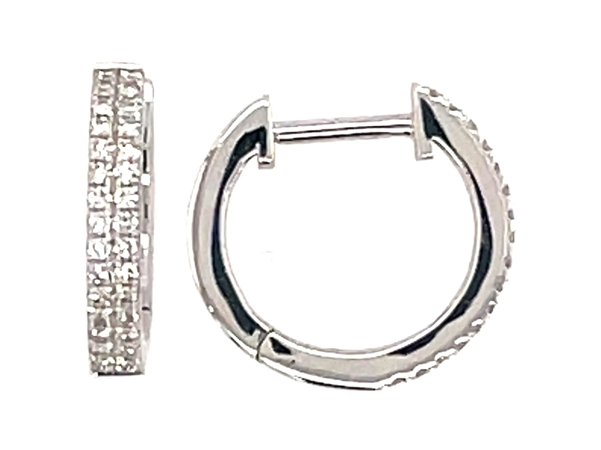 14K White Natural Diamond Huggie Earrings