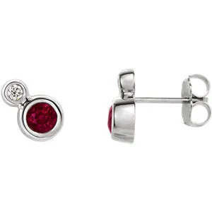 14K White Ruby & .03 CTW Diamond Earrings