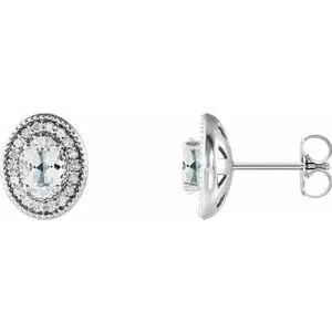 14K White Sapphire & 1/5 CTW Diamond Halo-Style Earrings