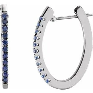14K White Sapphire Hoop Earrings