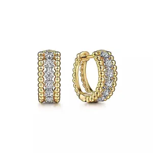 14K White-Yellow Gold Bujukan Huggie Pave 0.27ct Diamond Earrings
