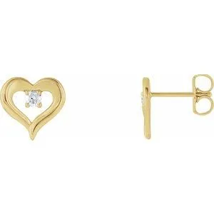 14K Yellow 1/10 CTW Diamond Heart Stud Earrings