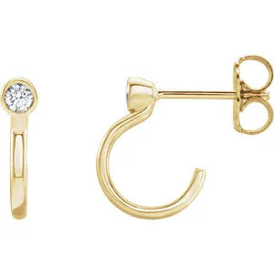 14K Yellow 2.5 mm Round 1/8 CTW Diamond Bezel-Set J-Hoop Earrings