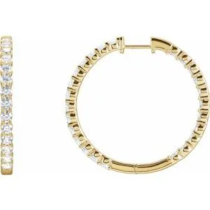 14K Yellow 3 CTW Lab-Grown Diamond Inside-Outside Hinged 25 mm Hoop Earrings