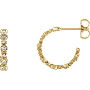 14K Yellow 3/8 CTW Diamond Bezel-Set J-Hoop Earrings
