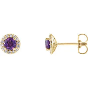 14K Yellow Amethyst & 1/6 CTW Diamond Earrings