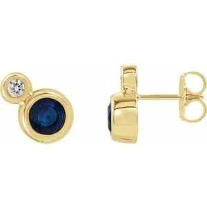 14K Yellow Blue Sapphire & .03 CTW Diamond Earrings