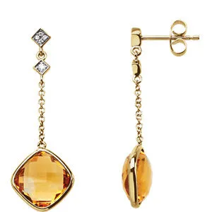 14K Yellow Citrine & .05 CTW Diamond Earrings