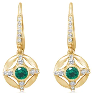 14K Yellow Gold Brazilian Emerald/Diamond Earrings