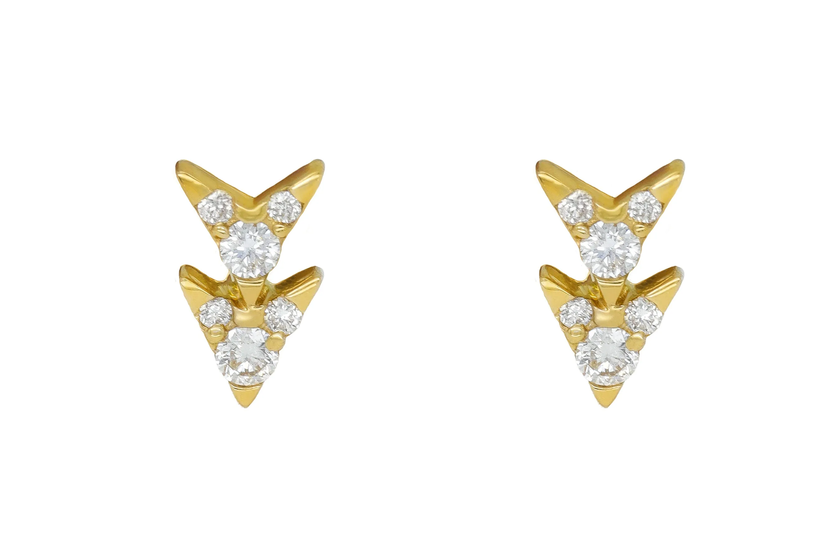 14k Yellow Gold Diamond Double Arrow Earrings