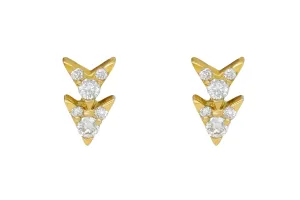 14k Yellow Gold Diamond Double Arrow Earrings