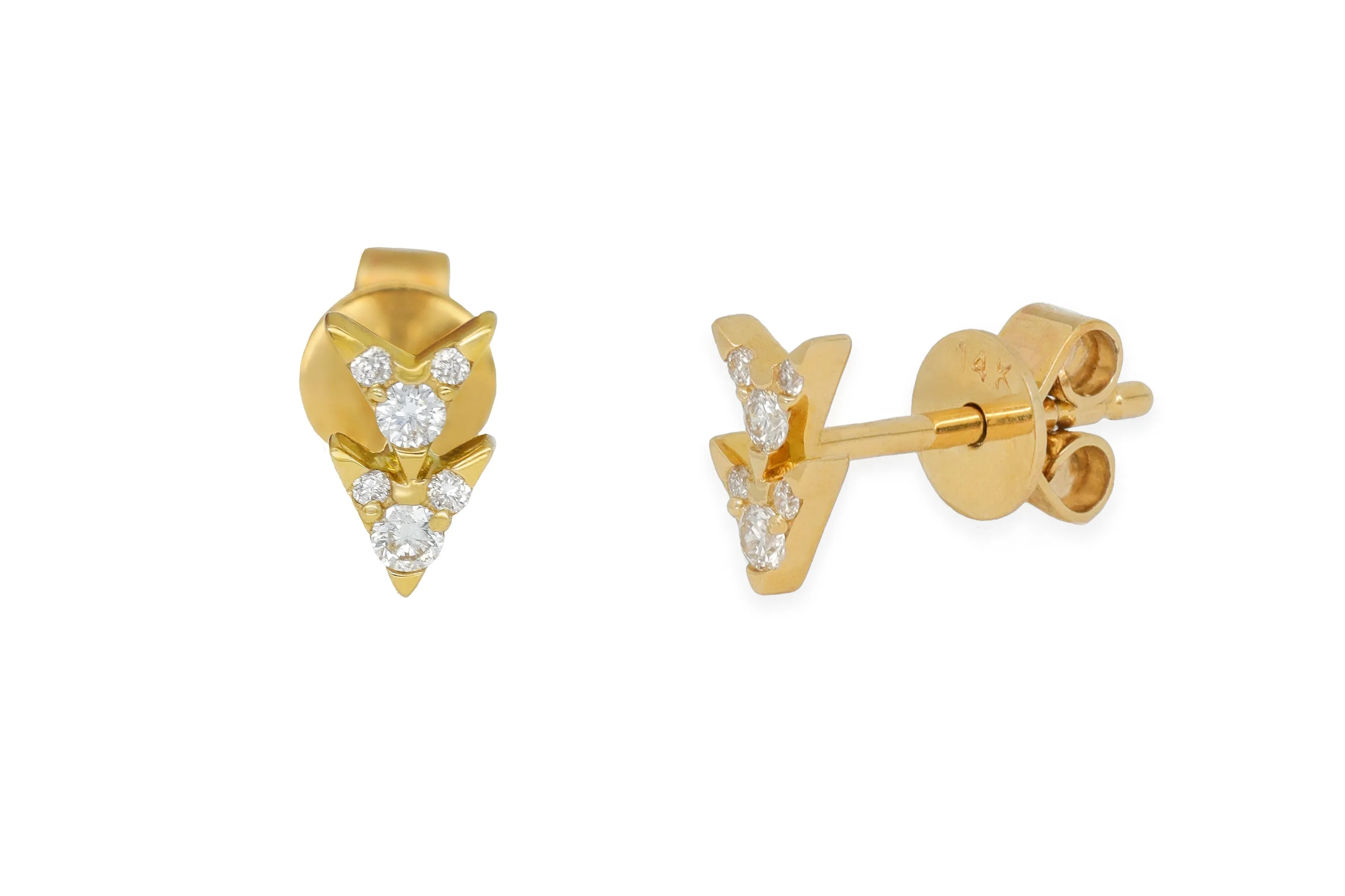 14k Yellow Gold Diamond Double Arrow Earrings