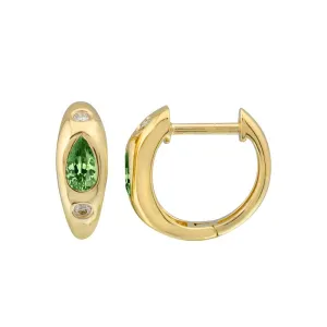 14K Yellow Gold Diamond   Emerald Huggie Earrings