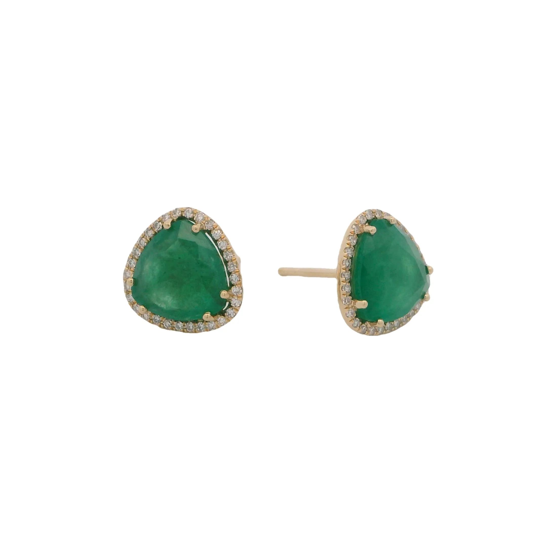 14K Yellow Gold Emerald & Diamond Earrings