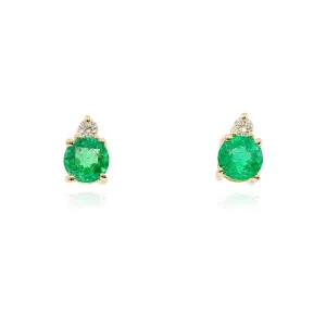 14K YELLOW GOLD EMERALD AND DIAMOND STUD EARRINGS