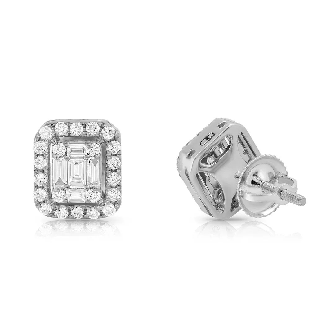 14K Yellow Gold Emerald and Round Cut Diamond Earrings 1.50 Ctw