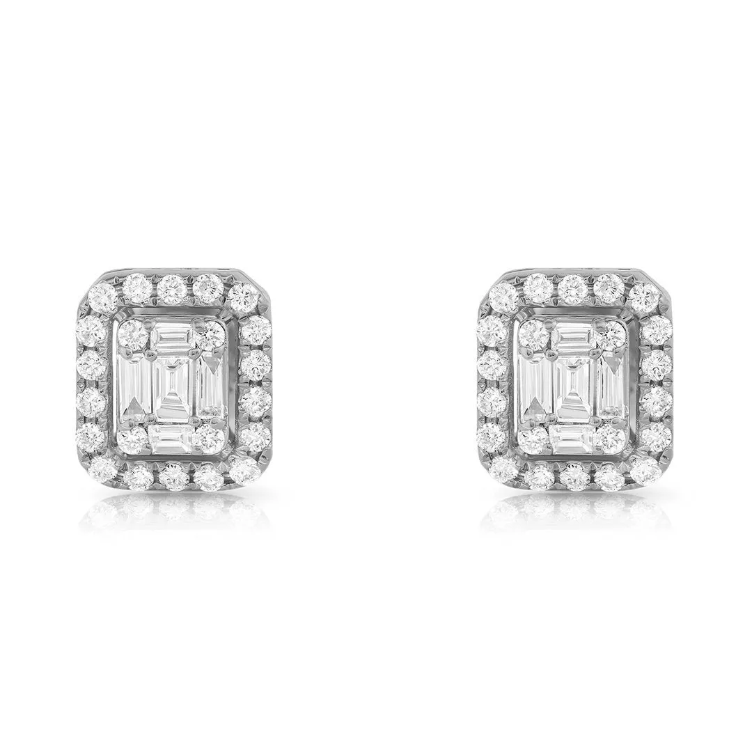 14K Yellow Gold Emerald and Round Cut Diamond Earrings 1.50 Ctw