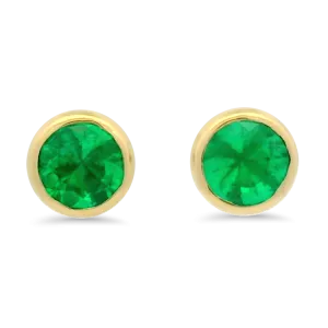 14k Yellow Gold Emerald Bezel Earrings