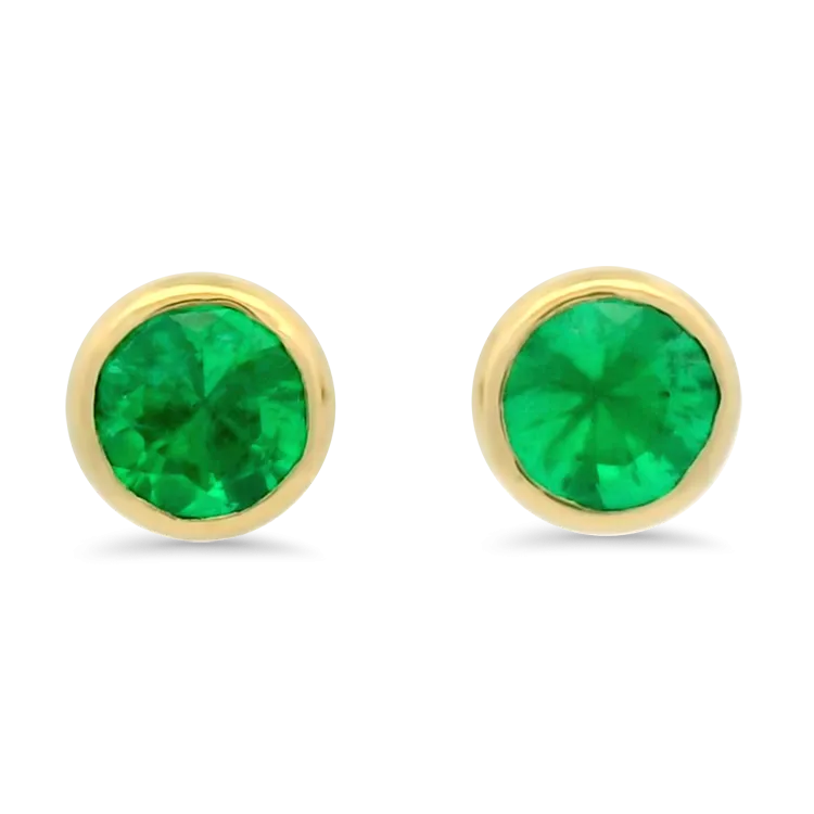 14k Yellow Gold Emerald Bezel Earrings