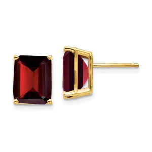 14k Yellow Gold Emerald Cut Garnet Earring