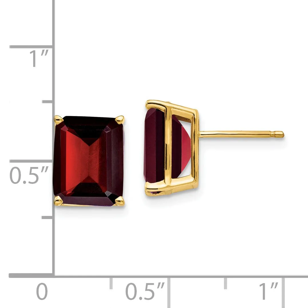 14k Yellow Gold Emerald Cut Garnet Earring