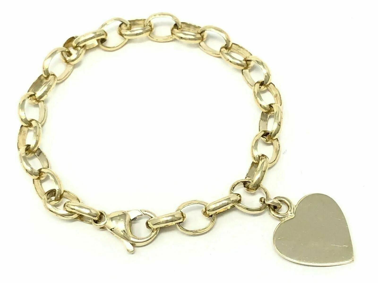 14k Yellow Gold Rolo Link  Heart Charm Bracelet 7.75" 16.5 grams