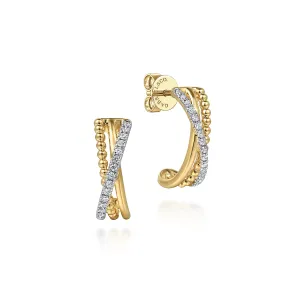 14K Yellow Natural Diamond Huggie Earrings