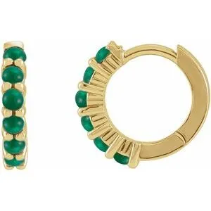 14K Yellow Natural Emerald Cabochon 12.2 mm Huggie Hoop Earrings