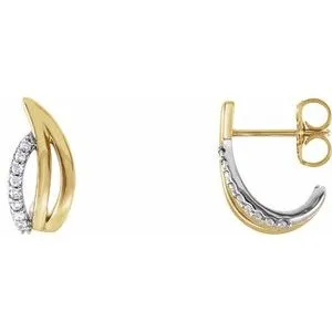 14K Yellow/White 1/10 CTW Diamond Freeform J-Hoop Earrings