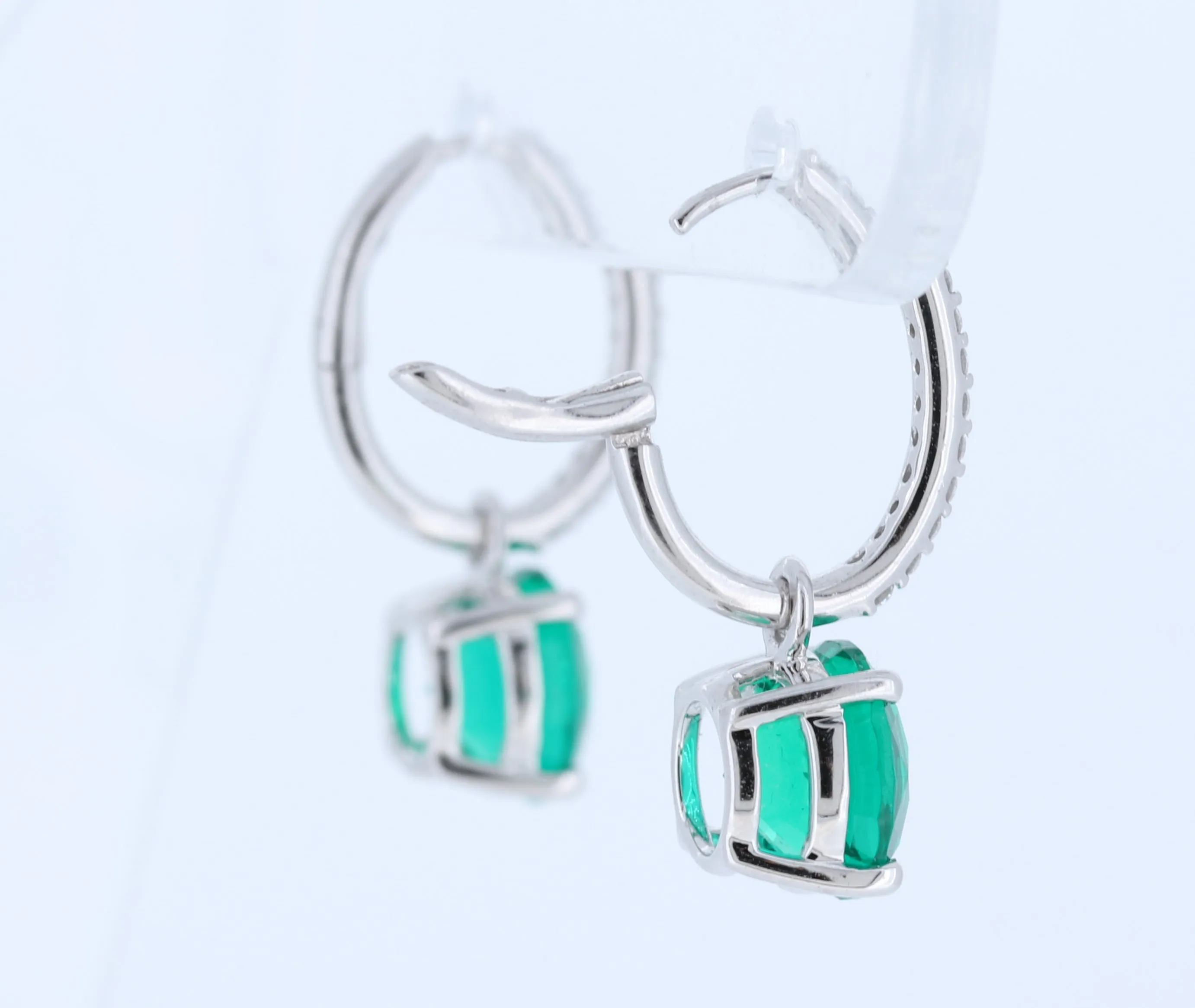 14Kt White Gold J'Adore Simulated Emerald Drop Earrings With Natural Diamonds In 14Kt White Gold